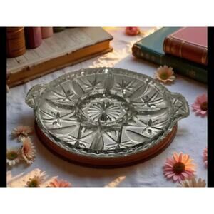Vintage Starburst Glass Relish Dish Mid-Century Divided Serving Tray